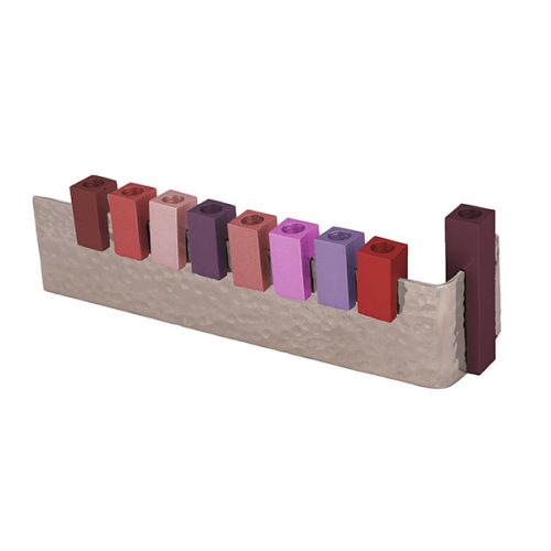 Emanuel Hammered L Shaped Menorah w/ Anodized Pieces (EM-HHD)