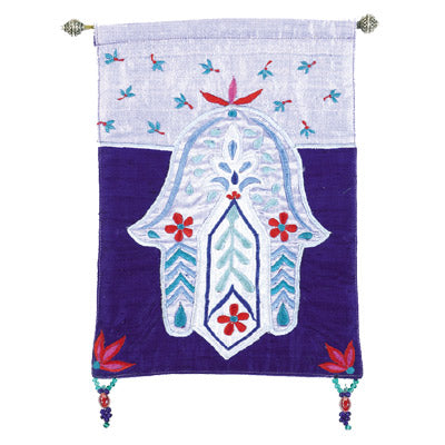 Blue Chamsa Flowers Wall Hanging