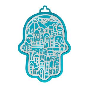 Emanuel Anodized Aluminum Hamsa with Jerusalem Cutout (EM-HLH4)