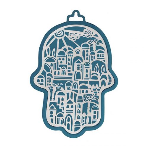 Emanuel Anodized Aluminum Hamsa with Jerusalem Cutout (EM-HLH4)