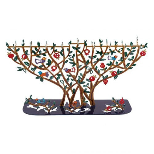 Emanuel Hanukkah Menorah T-lights - Laser Cut - Pomegranate Tree (EM-HMW1)