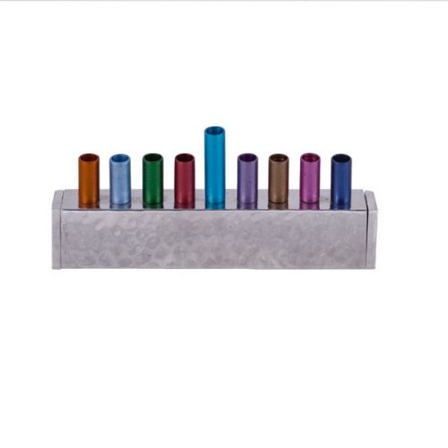Emanuel Anodized & Hammered Strip Menorah Small--Multicolor (EM-HX-1)