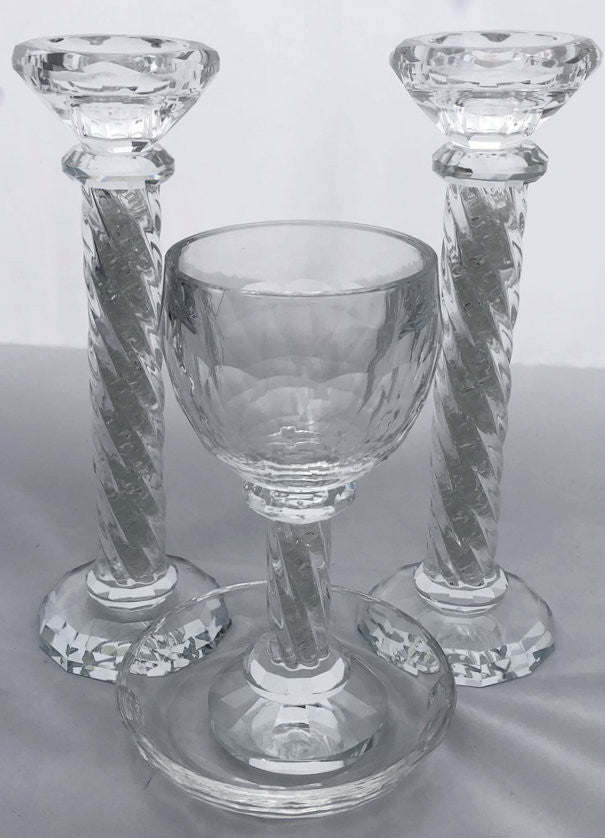 Karshi Crystal Kiddush Cup & Candlesticks Set with Glass Beads (SHB-5858)