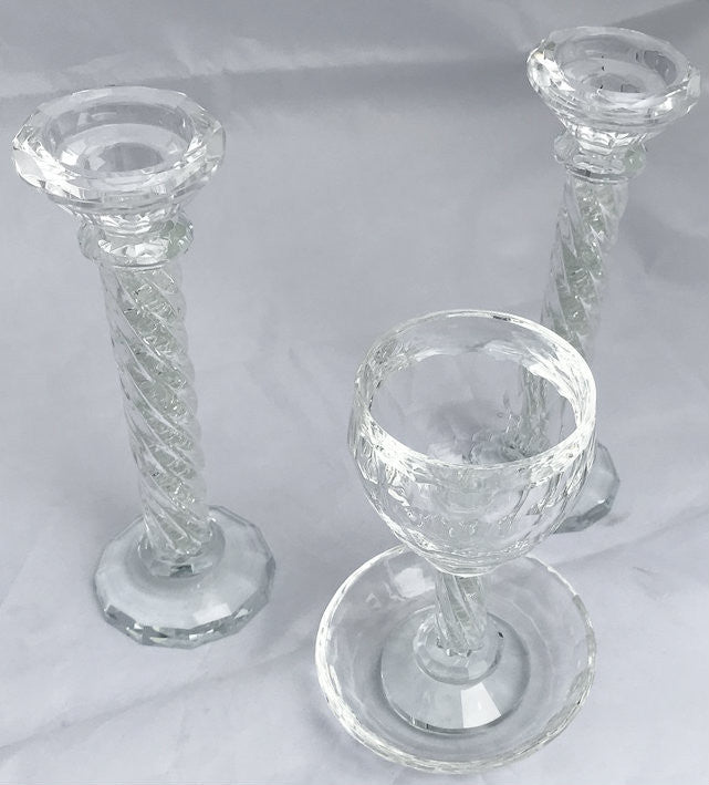 Karshi Crystal Kiddush Cup & Candlesticks Set with Glass Beads (SHB-5858)