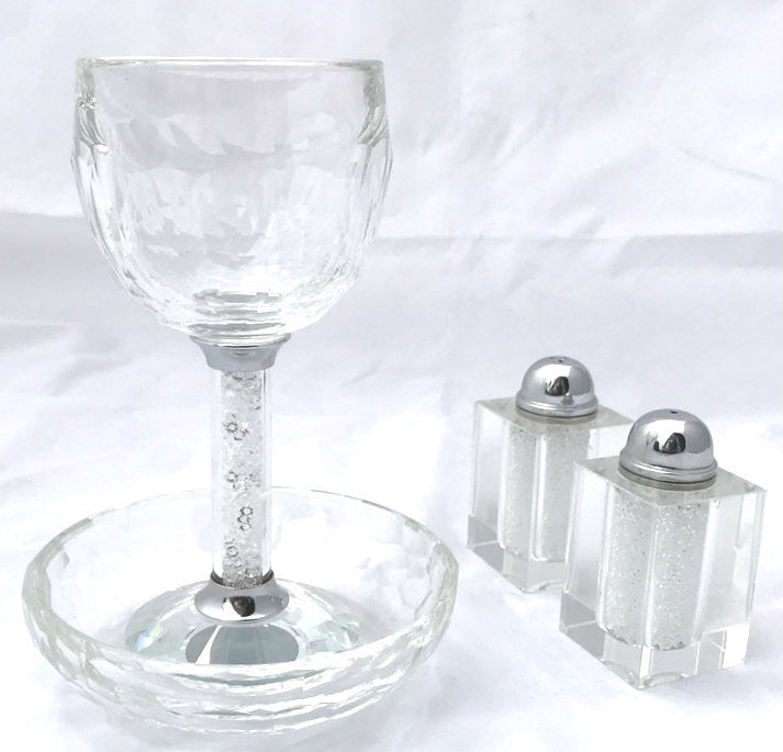 Karshi Crystal Kiddush Cup & Salt Shaker Set with Glass Beads (SHB-5861)