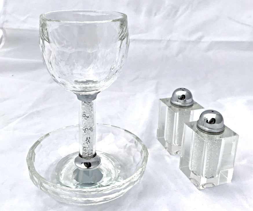 Karshi Crystal Kiddush Cup & Salt Shaker Set with Glass Beads (SHB-5861)