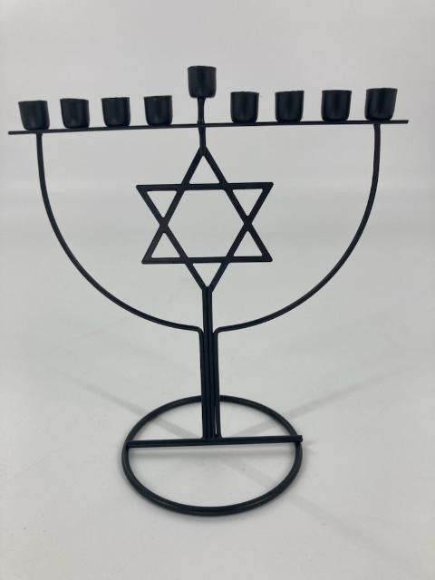 Metal Candle Chanukah Menorah 8" -Black-Magen David (M-MN8274BL)