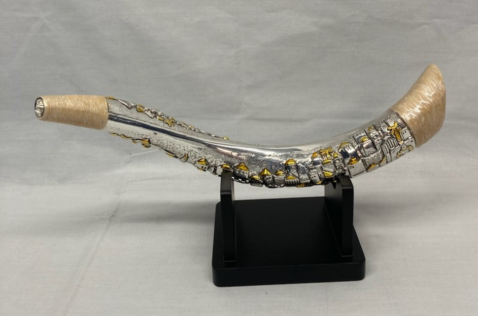 Karshi Electroforming Jerusalem Yeminite Shofar (White) with Stand (592)