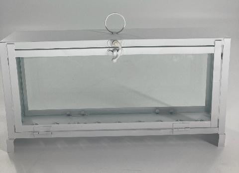 Glass Menorah House-White-12.5"W x 7"H x 2.5" (M-GL5008W)