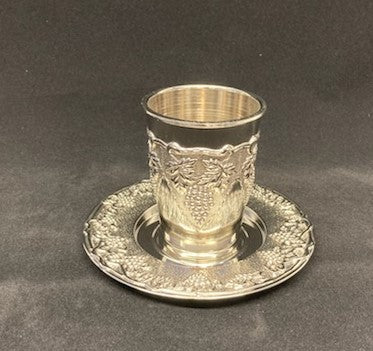 Silver Plate Kiddush Cup W/Plate (KC-AVI101N)