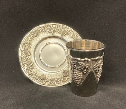 Silver Plate Kiddush Cup W/Plate (KC-AVI101N)