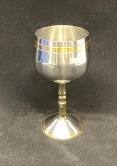 Stainless Steel Kiddush Cup W/Plate - Gold Stripe (KC-AVI109G)