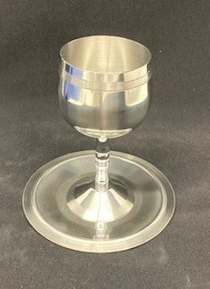 Stainless Steel Kiddush Cup W/Plate - Silver Stripe (KC-AVI109S)