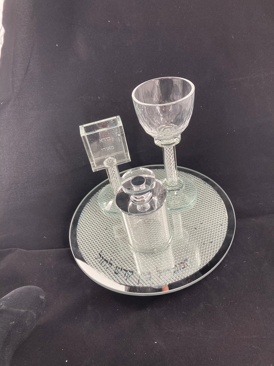 Crystal Havdalla Set with Tray Silver Lattice Design (HV-12823)