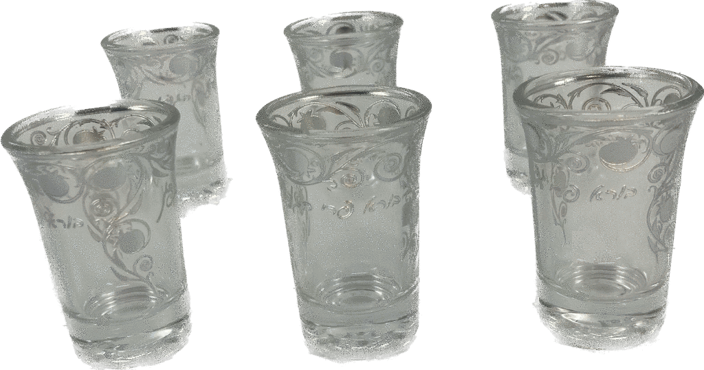 6 Cup Shot Glass Set-Silver Pomegranate Design-2.5"h (SHB-HDR5509)