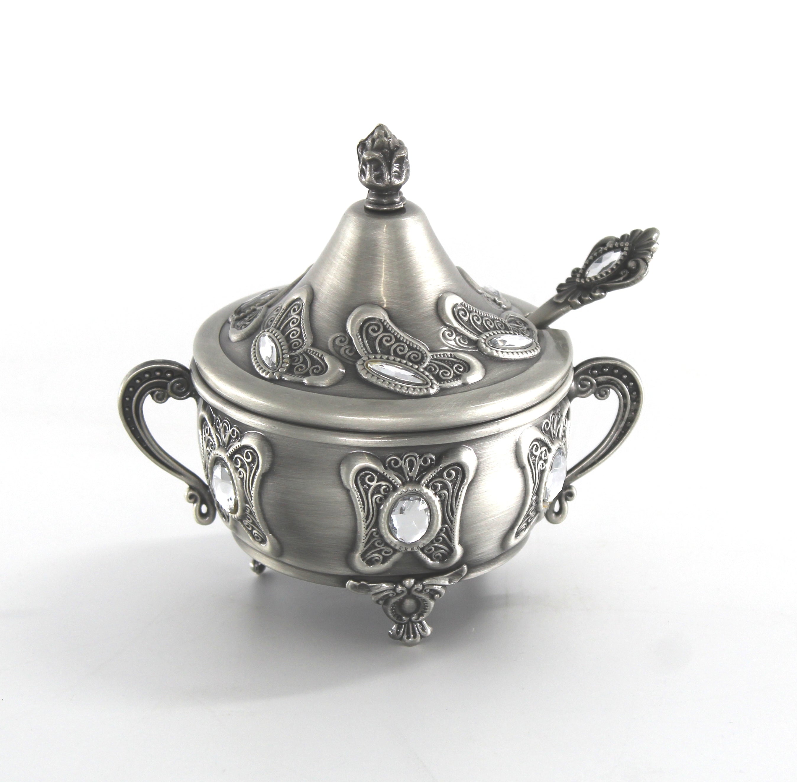 Honey Dish Pewter With Stones (X007)