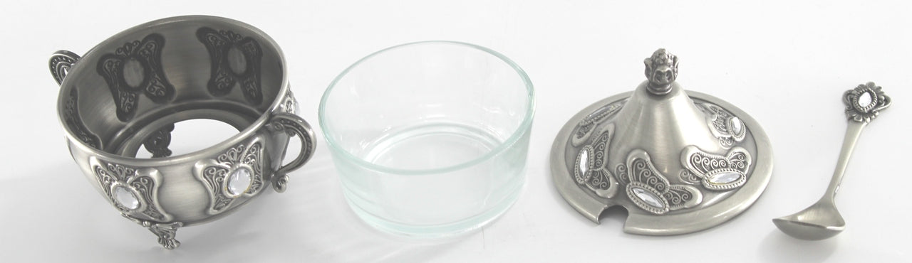Honey Dish Pewter With Stones (X007)