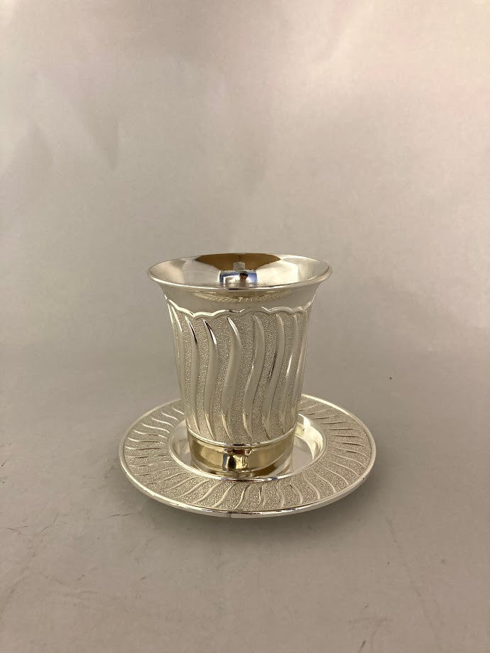 Silver Plated Kiddush Cup-Modern Stripes 4"H(KC-X2196K)