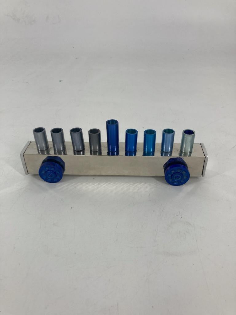 Aluminum Hammered Truck Menorah-Blue (M-9597)