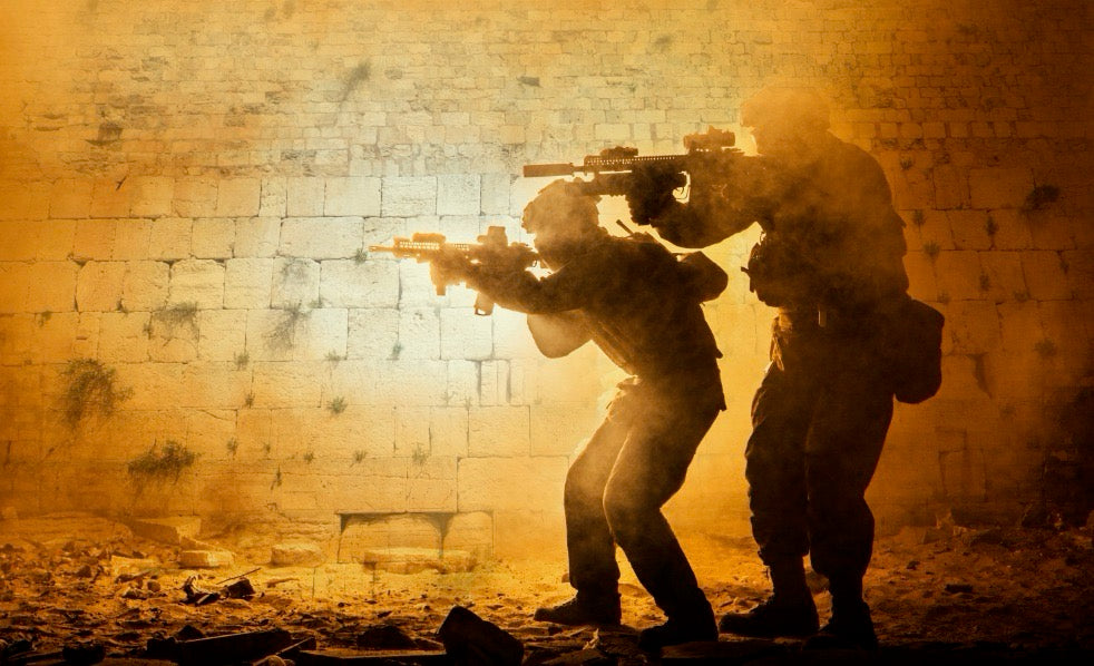 Soldiers with Guns By The Kotel- 20" x 40" White Frame (J882)