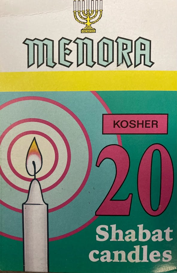 Menora White Shabbat Candles-20 in Box-Burns 3hrs (SC-SC20/3)
