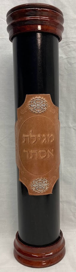 Leather & Wood Megillah Holder 12" Patch Design-Light (MG-LP12C)