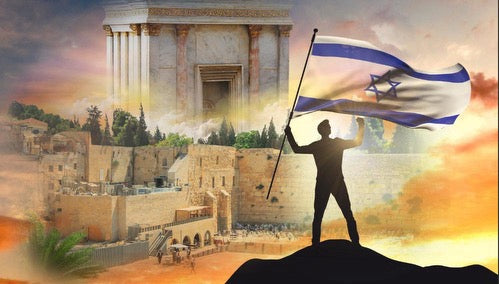 Bais Hamikdash With Isreali Flag- 20" x 40" Frame (J881)