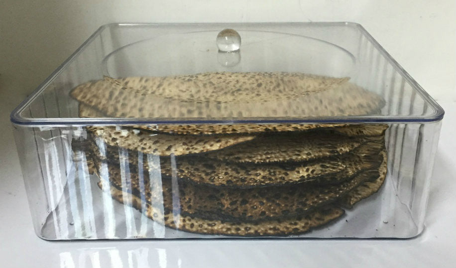 Square Lucite Matzah Box with Cover- Large 12" (P-MBXM)
