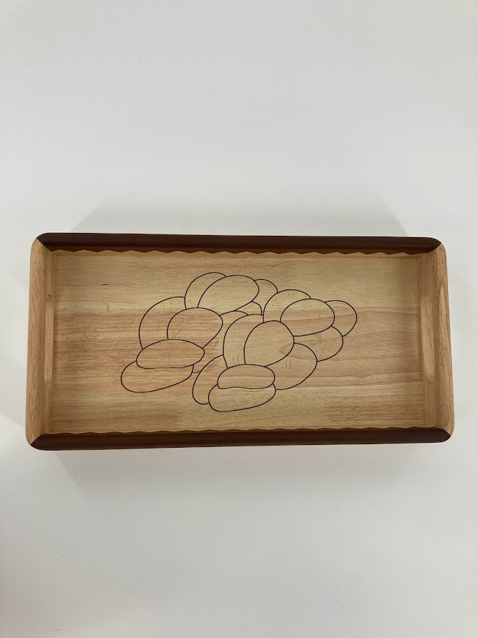 Two Tone Hardwood Challah Board W/ Knife And Matching Tray (CB-K233SET)