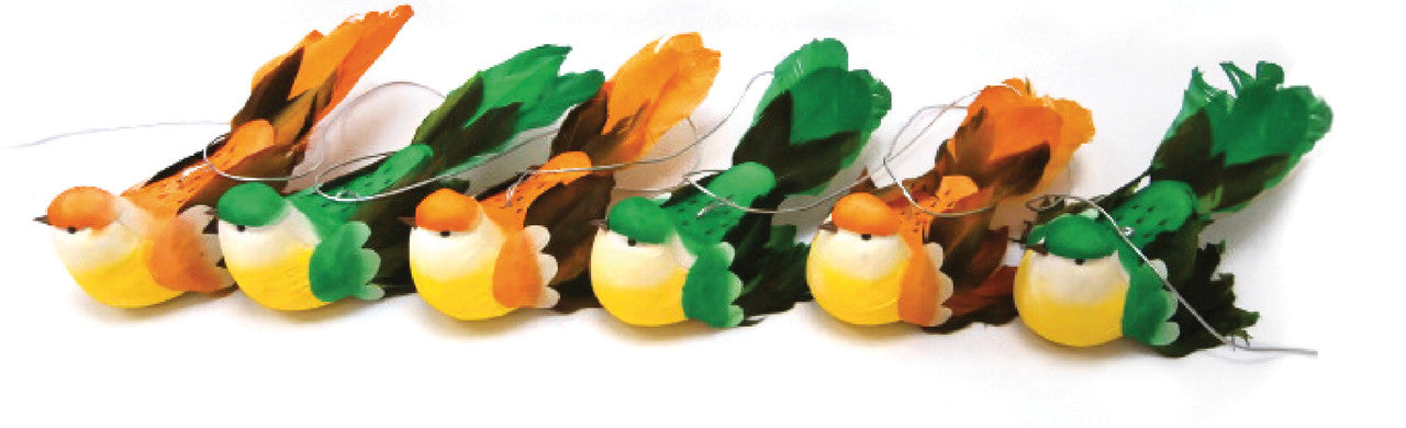 9' Bird garland with 6 9" green/orange birds (L100083)
