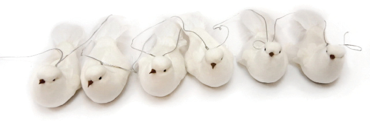 9' Bird garland with 6 9" white birds (L100083W)