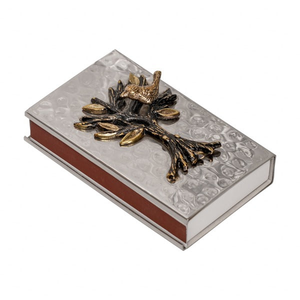 Emanuel Large Hammered Matchbox Holder w/ Tree of Life Branch (EM-MBB2)