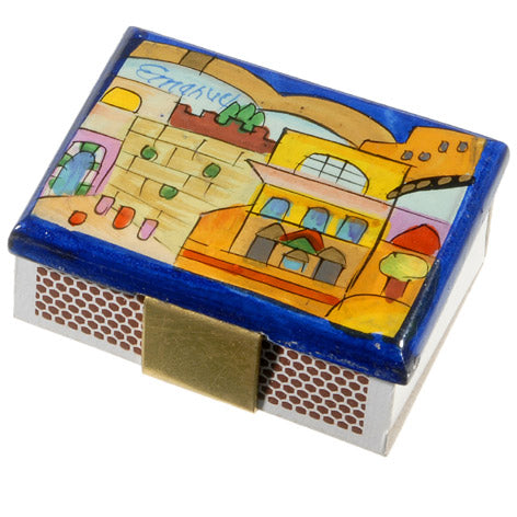 Dark Blue Jerusalem Match Box Holder with Matchbox