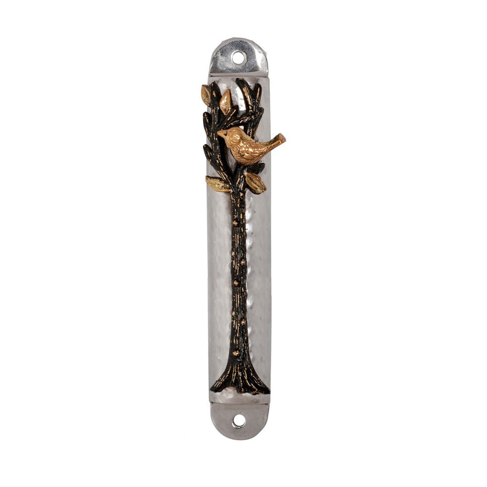 Emanuel Hammered Mezuzah Case 12cm- Tree of Life Branch (EM-MFL3)