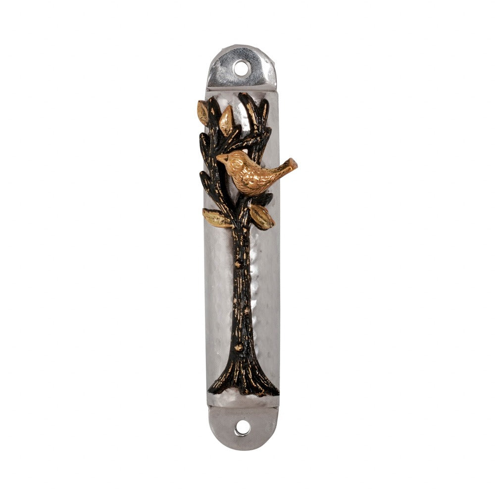 Emanuel Hammered Mezuzah Case 10cm- Tree of Life Branch (EM-MFS3)