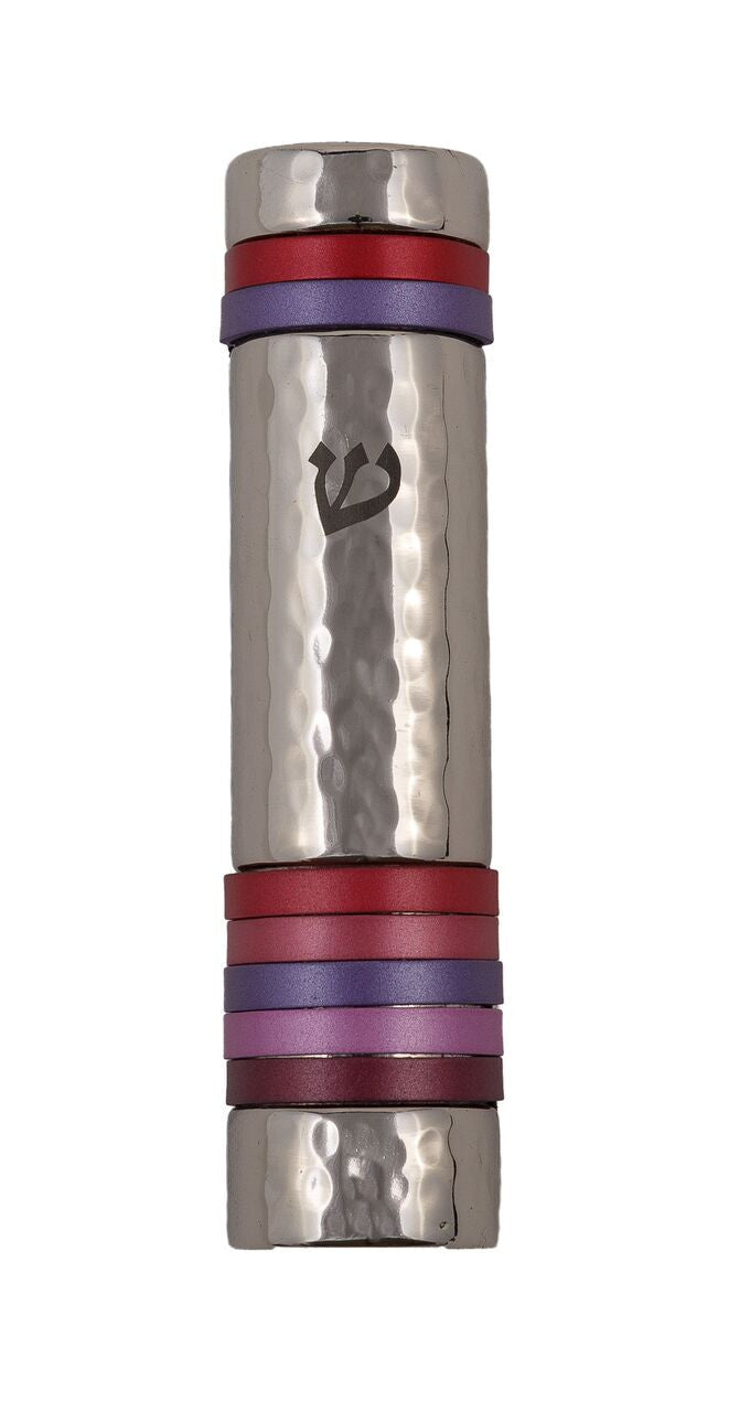 Emanuel Hammered Mezuzah Case w/ Rings--Reds (EM-MZJ3)