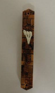 Olive Wood Mezuzah Case- Kotel Print 12cm (MZ-OWM12)