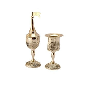 Silverplate 2pc Havdalla Set Jerusalem Design (HV-P563J)