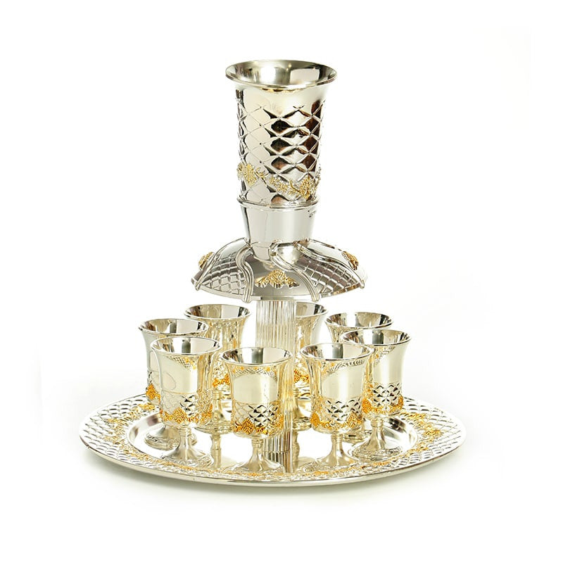 Silverplate 8 cup Wine Fountain On Stem-Gold-Pillow Design (SHB-P588KZ)