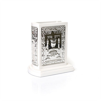 Wood and Nickel Matchbox Holder- White (SHB-P746AL)