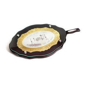 Oval S/P & Wood Challah Board-W/ KnifeGold (CB-P970AZ)