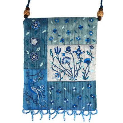 Blue Floral Applique Embroidered Bag