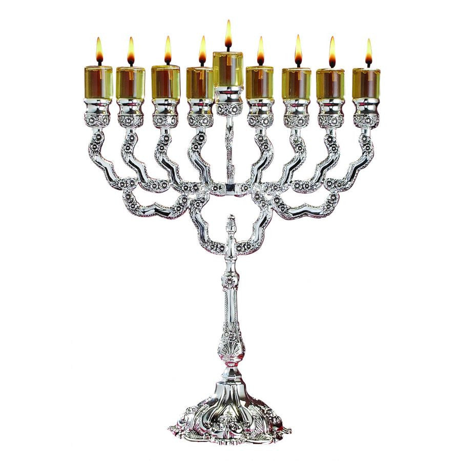 Silverplate Oil Menorah-12" (M-30218)