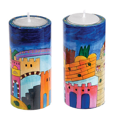 Muliticolored Jerusalem Large Round Candlesticks