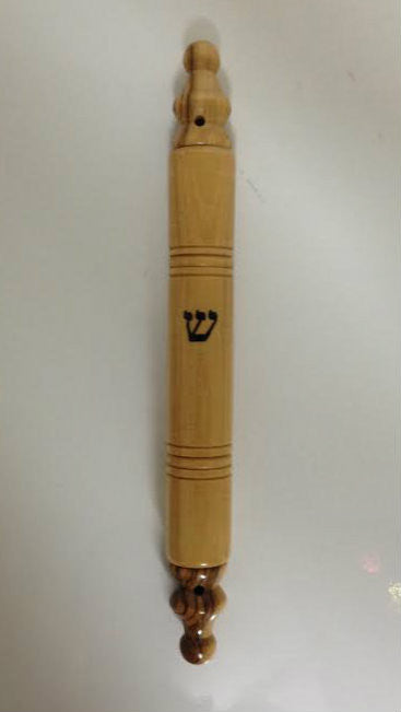 Round Olive Wood Mezuzah Case Pointed 12cm (MZ-RWM12B)