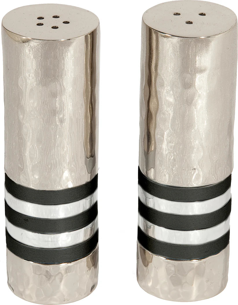 Emanuel Hammered Salt and Pepper Shaker Set- Black Rings (EM-SAB5)