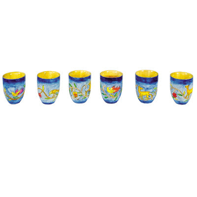 Colorful Oriental Set of Six Small Wooden Cups