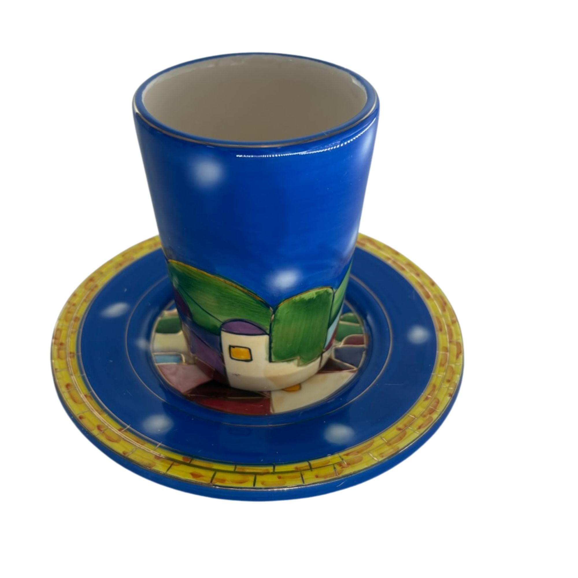 Karshi Ceramic Kiddush Cup with Tray Jerusalem Design (KC-5901)