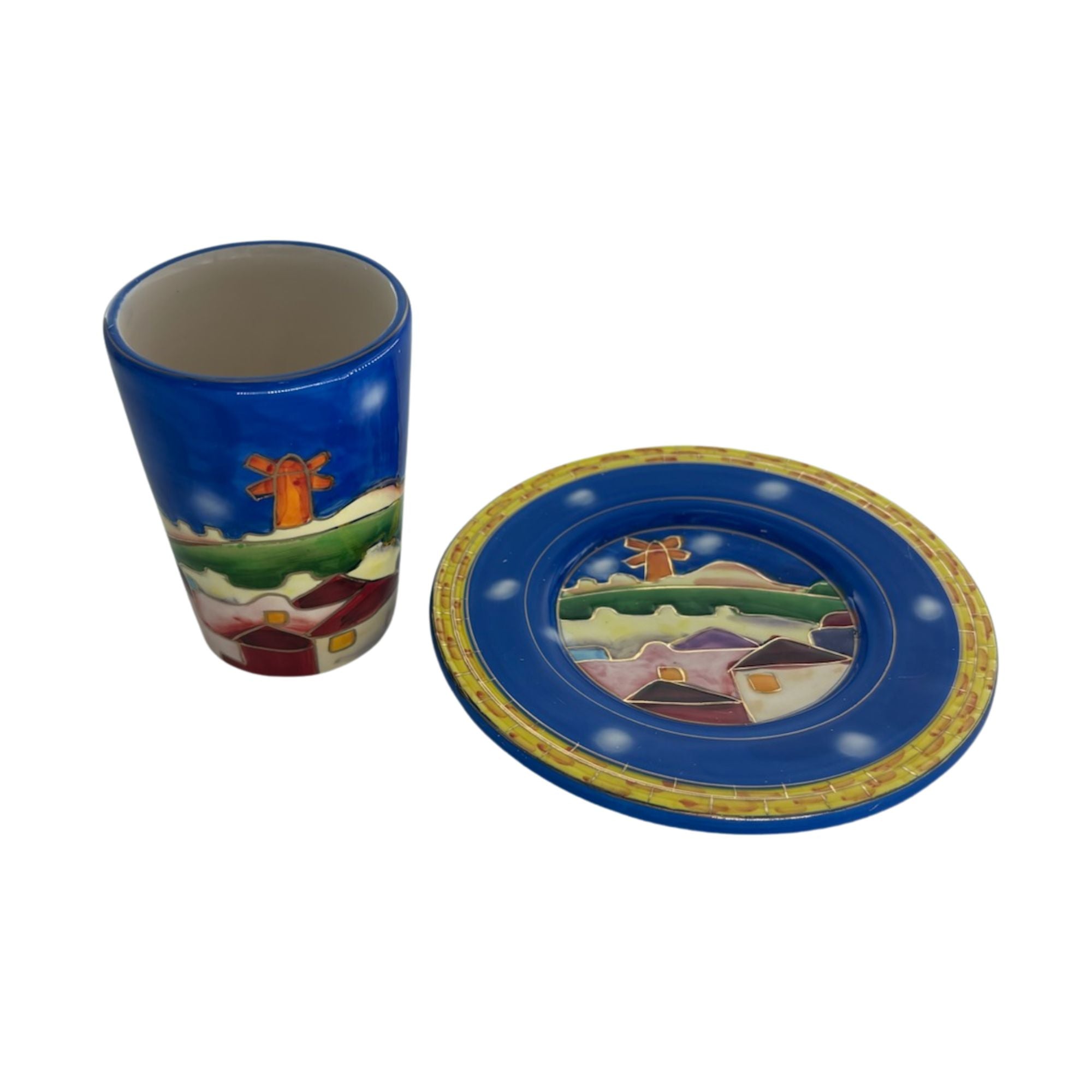 Karshi Ceramic Kiddush Cup with Tray Jerusalem Design (KC-5901)