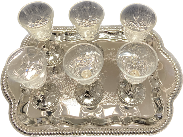 Set of 6 S/P And Crystal Liquor Cups & Tray (SHB-P752)